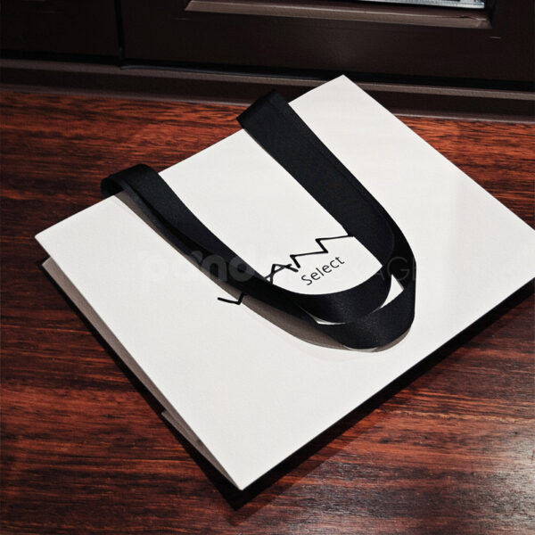 Monochrome Tote-Style Paper Bag with Oversized Black Ribbon Handles