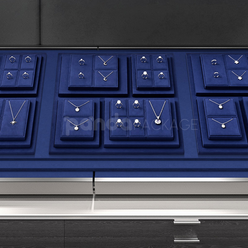 Navy blue stackable velvet display boards