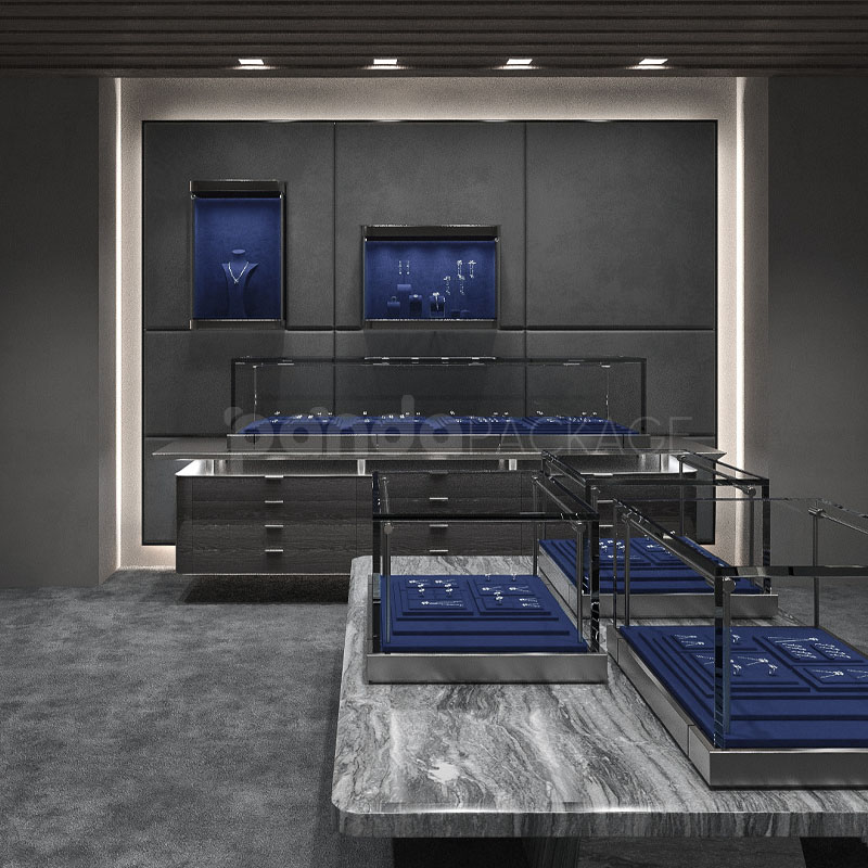 Navy blue stackable velvet display boards