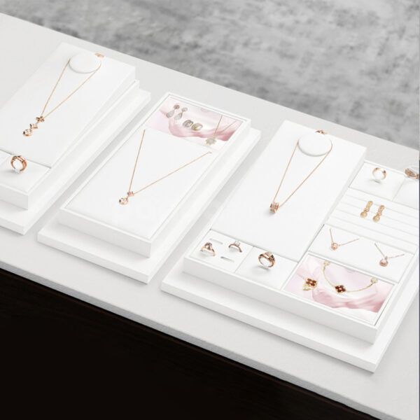 White Jewelry Display Tray Set with Pink Accent Panels