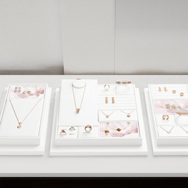 White Jewelry Display Tray Set with Pink Accent Panels