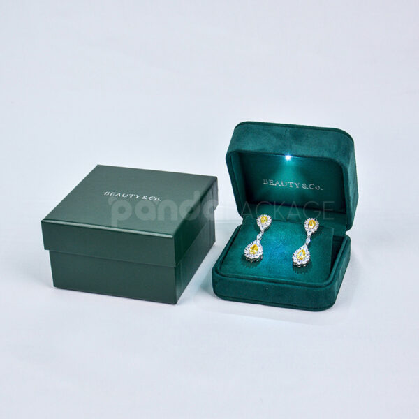 Emerald Velvet Jewelry Box with LED Light