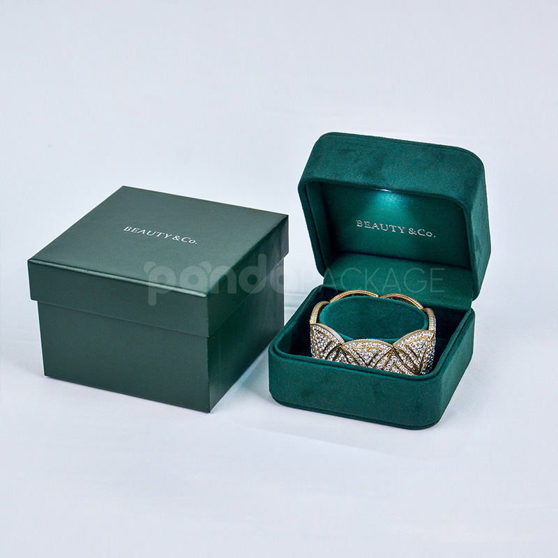 Emerald Velvet Jewelry Box with Glowing LED Light for Various Sizes