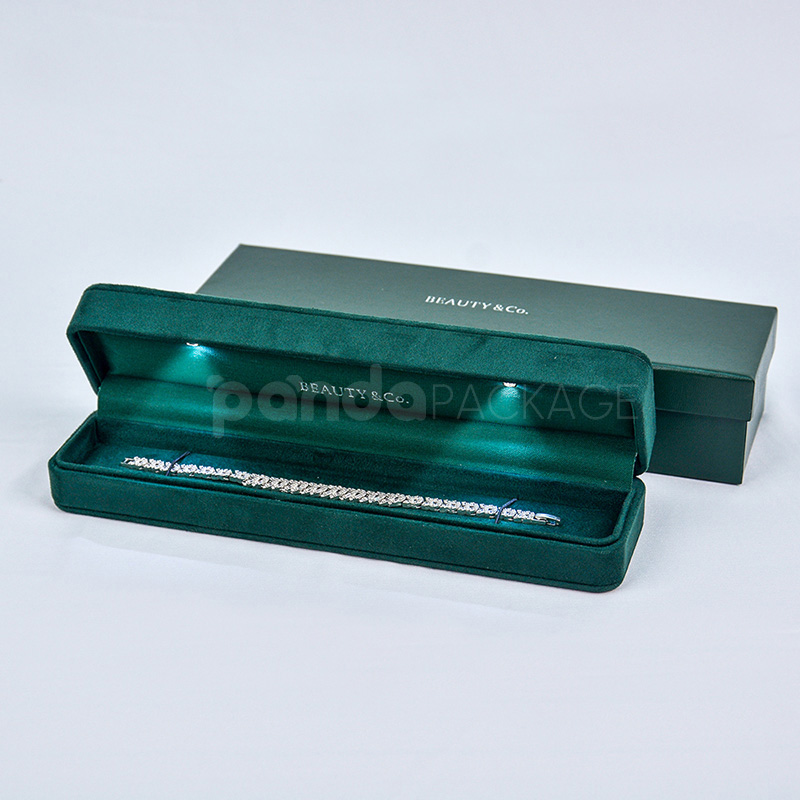 Emerald Velvet Jewelry Box with Glowing LED Light for Various Sizes