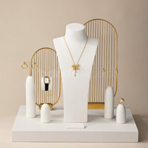 Ivory Jewelry Display Tray with Rings and Necklaces