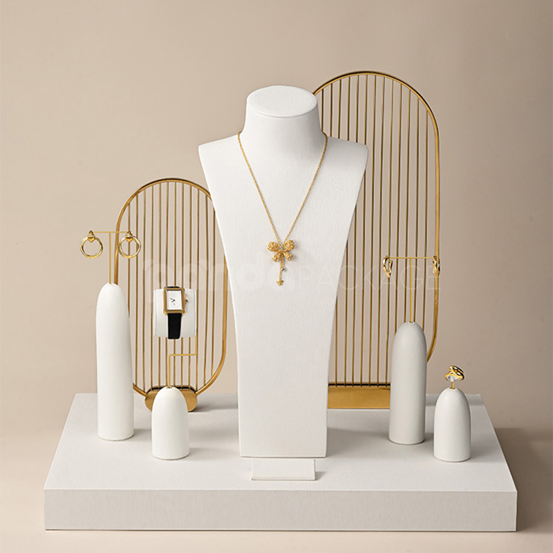 Ivory Jewelry Display Tray with Rings and Necklaces