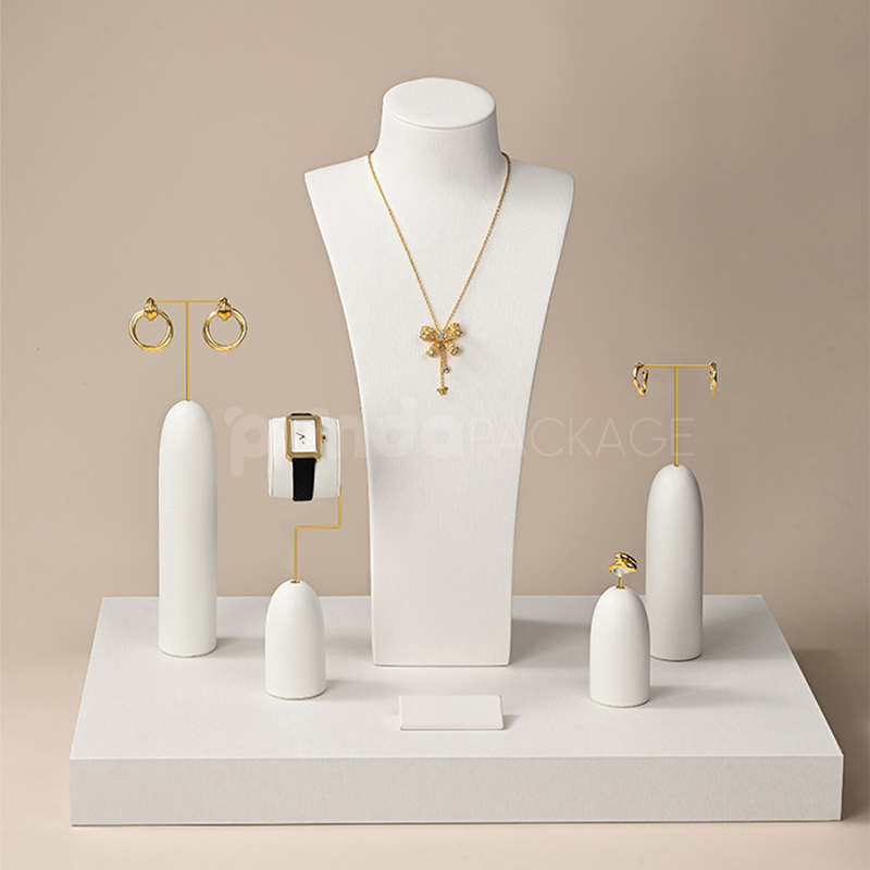 Ivory Jewelry Display Tray with Rings and Necklaces