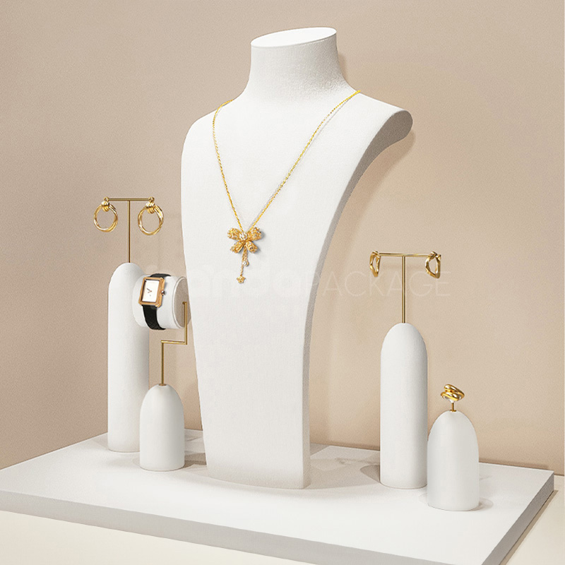 Ivory Jewelry Display Tray with Rings and Necklaces