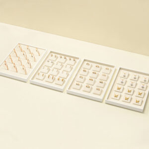 Elegant White Jewelry Display Tray Set with Rings and Necklaces