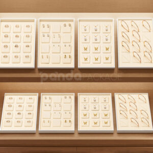 Elegant White Jewelry Display Tray Set with Rings and Necklaces