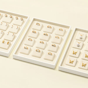 Elegant White Jewelry Display Tray Set with Rings and Necklaces