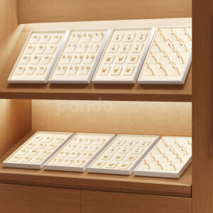 Elegant White Jewelry Display Tray Set with Rings and Necklaces