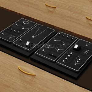 LuxeBlack Velvet Jewelry Display Tray Set for Rings Necklaces Watches