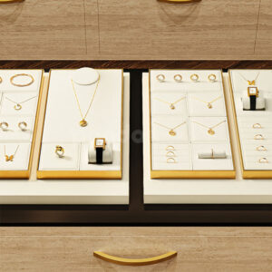 Luxury Gold-Trim Jewelry Display Tray with Necklaces and Watches
