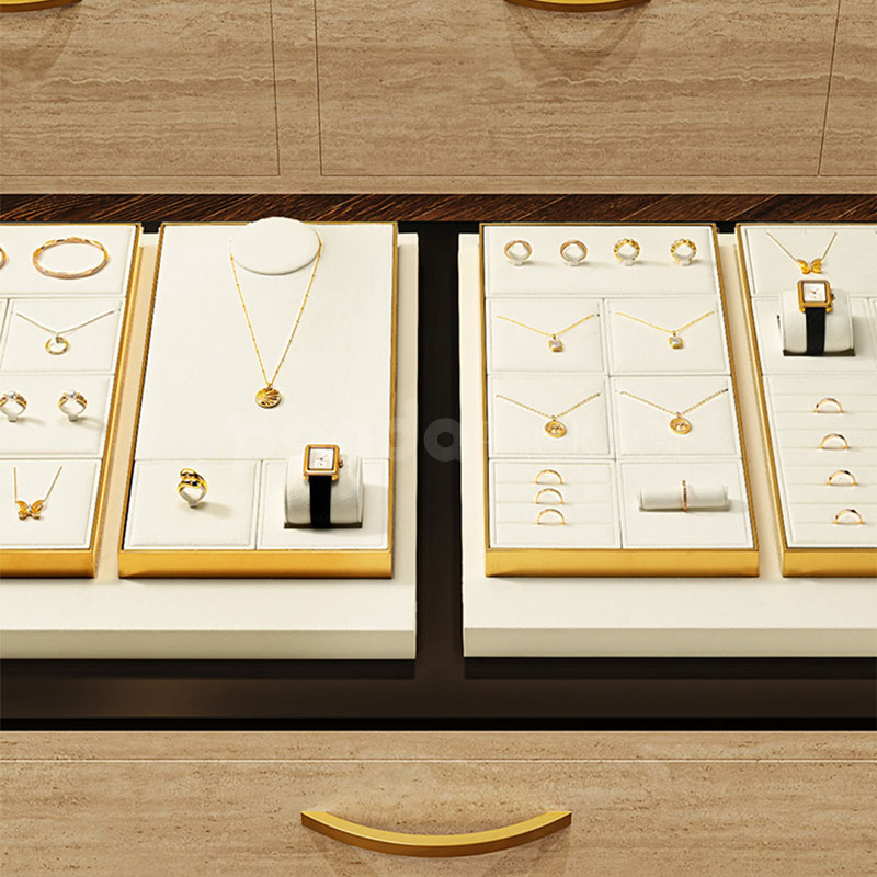 Luxury Gold-Trim Jewelry Display Tray with Necklaces and Watches