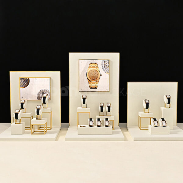 Luxury Watch Display Stand Set with Gold Frame
