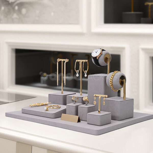 Modular Jewelry Display Stand Set with Metal Accents