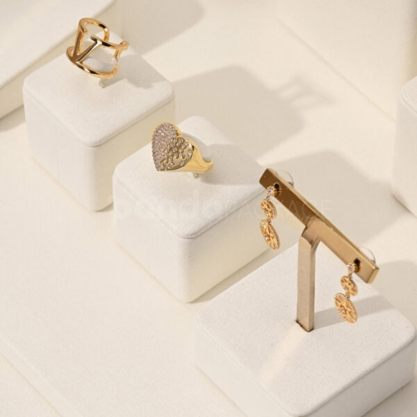 Modular Jewelry Display Platform with Gold Metal Fixtures