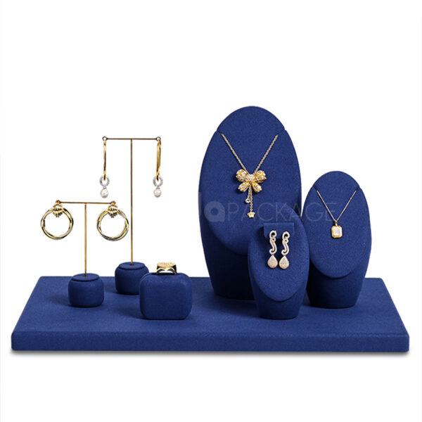 Compact Royal Blue Velvet Jewelry Display Set