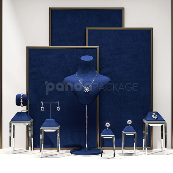 Velvet Jewelry Display Pedestal Set with Chrome Base
