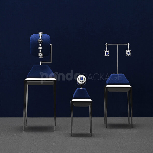 Velvet Jewelry Display Pedestal Set with Chrome Base