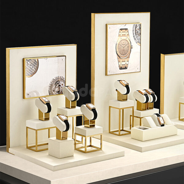 Luxury Watch Display Stand Set with Gold Frame