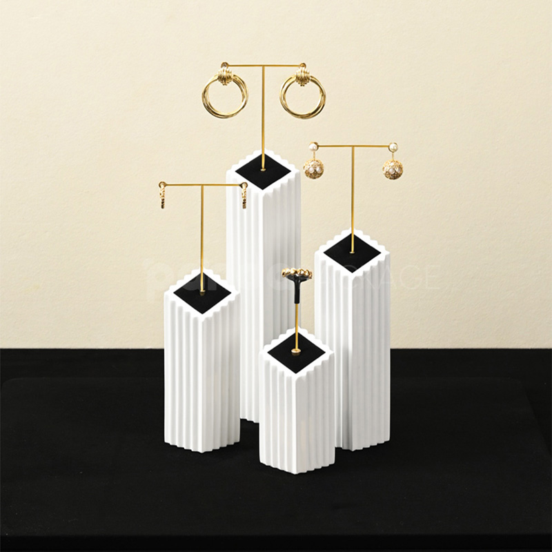 Modern White Black Jewelry Display Set with Necklace Bust