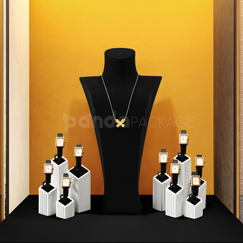 Modern White Black Jewelry Display Set with Necklace Bust