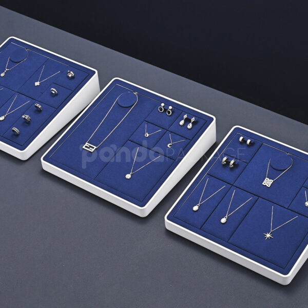 Angled Velvet Jewelry Display Tray with White Frame