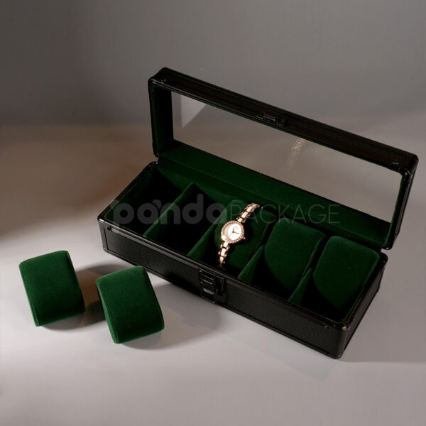 Sleek Black 5-Slot Watch Storage Box with Clear View Lid