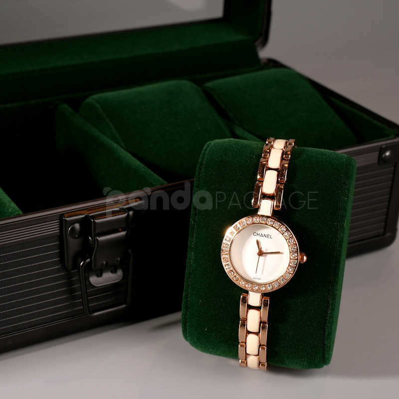Sleek 5-slot watch storage box with clear lid green