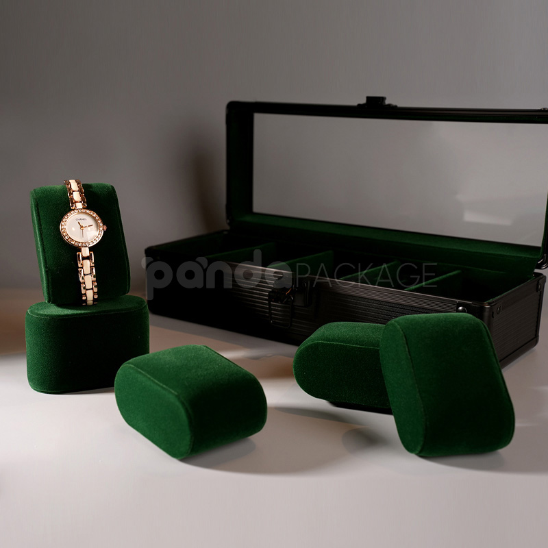 Sleek 5-slot watch storage box with clear lid green