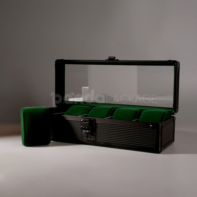 Sleek 5-slot watch storage box with clear lid green