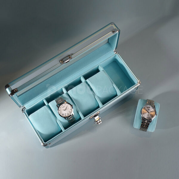 Elegant Blue 5-Slot Watch Storage Box with Clear View Lid