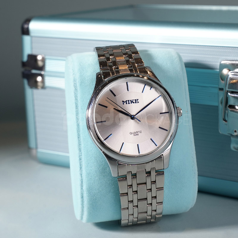 Elegant Blue 5-Slot Watch Storage Box with Clear Lid