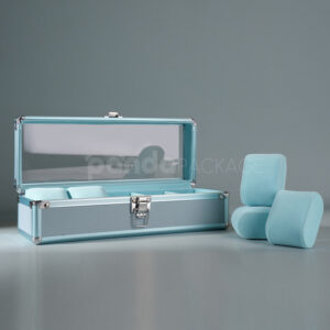 Elegant Blue 5-Slot Watch Storage Box with Clear Lid