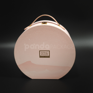 Blush Pink Leather-Handled Round Gift Box with Foam Insert