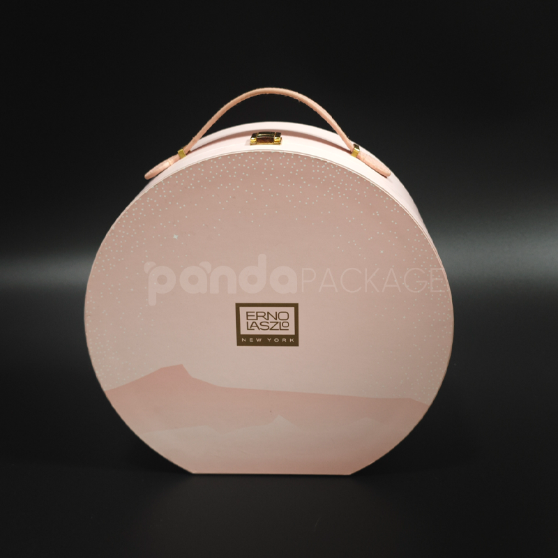 Blush Pink Round Gift Box with Leather Handle
