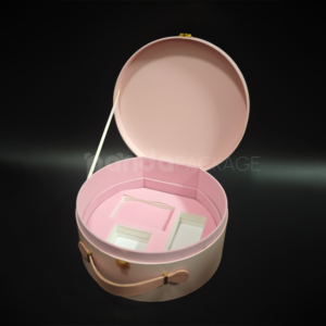 Blush Pink Leather-Handled Round Gift Box with Foam Insert - second image