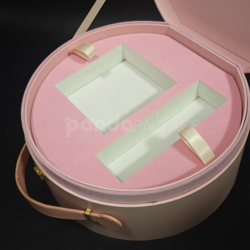 Blush Pink Round Gift Box with Leather Handle