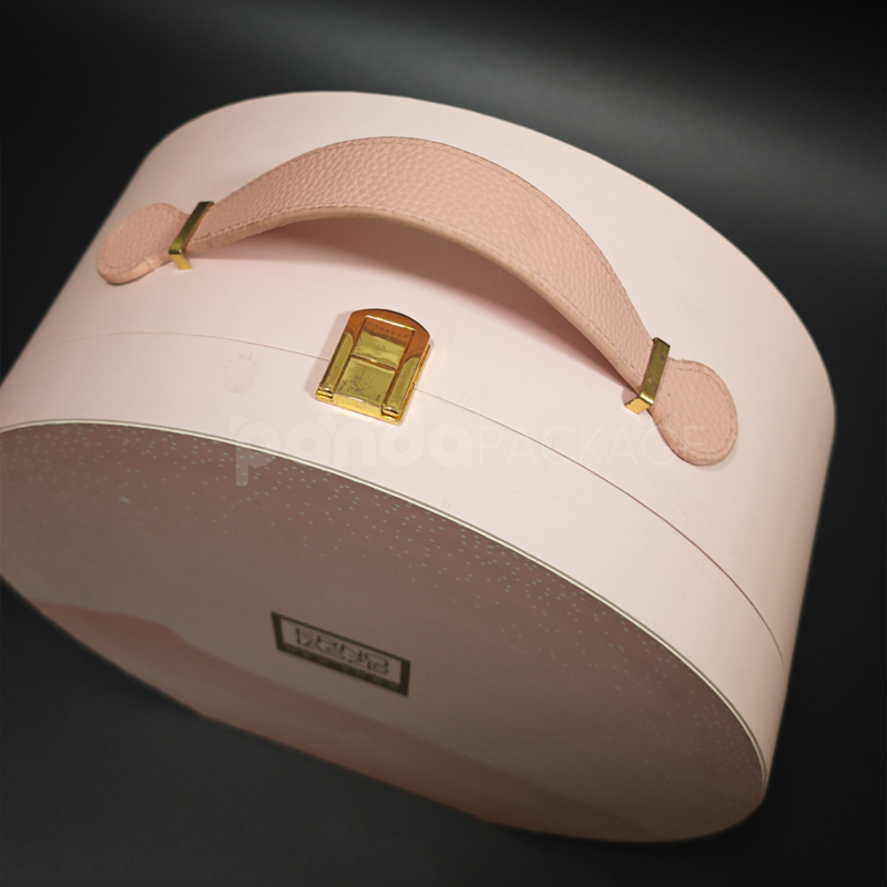 Blush Pink Round Gift Box with Leather Handle