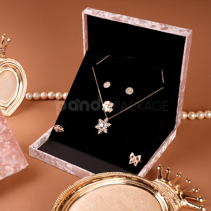 Blush pink velvet jewelry box with crown