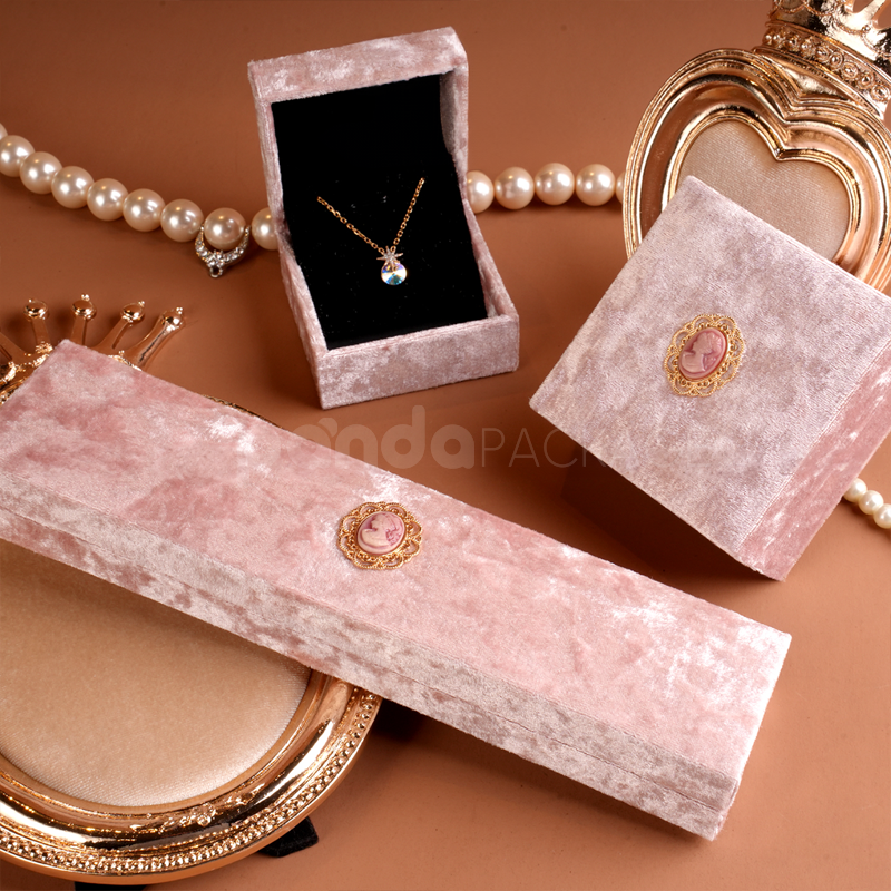 Blush pink velvet jewelry box with crown