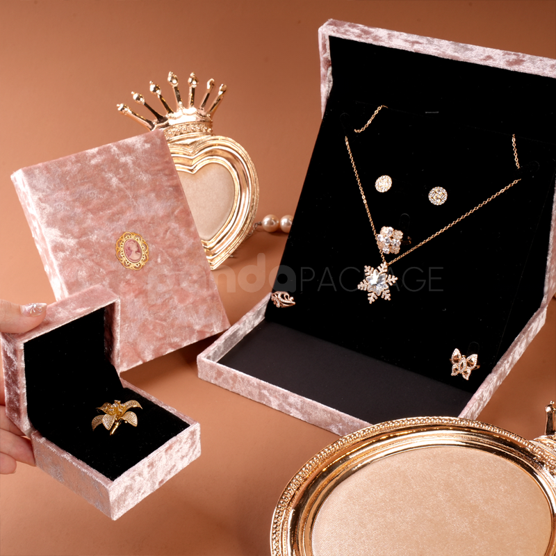 Blush pink velvet jewelry box with crown