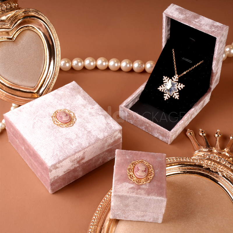 Blush pink velvet jewelry box with crown