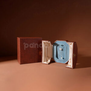 Luxury Brown Leather Octagonal Jewelry Box Gold Lock for Display