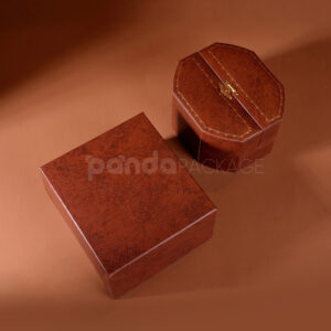Luxury Brown Leather Octagonal Jewelry Box Gold Lock for Display