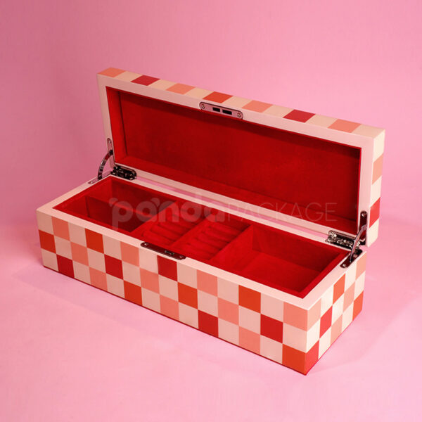 Chic Checkered Hinged Treasure Jewelry Box
