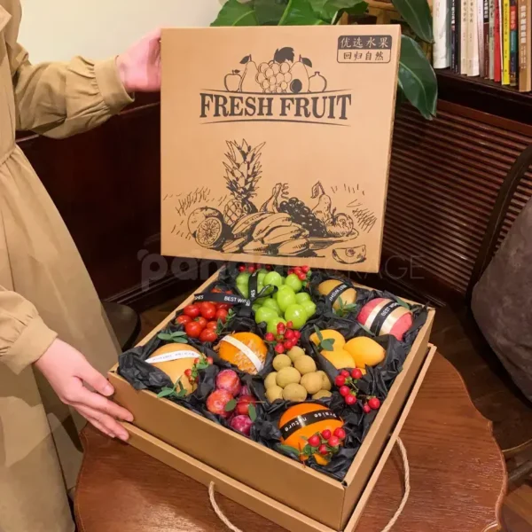 Brown Kraft Festive Fruit Gift Box with Black Lining
