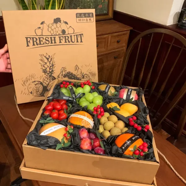 Brown Kraft Festive Fruit Gift Box with Black Lining - second image